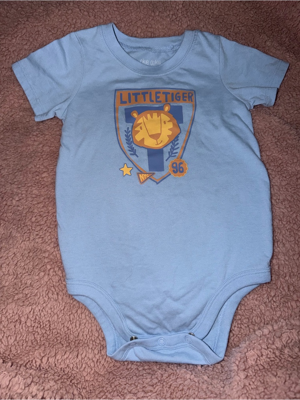 okie dokie Light Blue 'Little Tiger' Graphic Bodysuit
